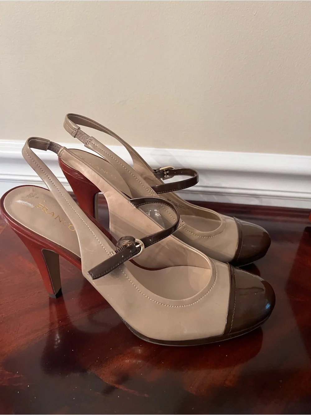 Franco Sarto Color Block Beige and Brown Slingback Pumps Unique Size 9M